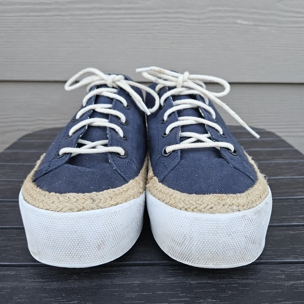 Tory Burch Platform Espadrille Sneakers Navy Blue Canvas & Jute Women's Size 11